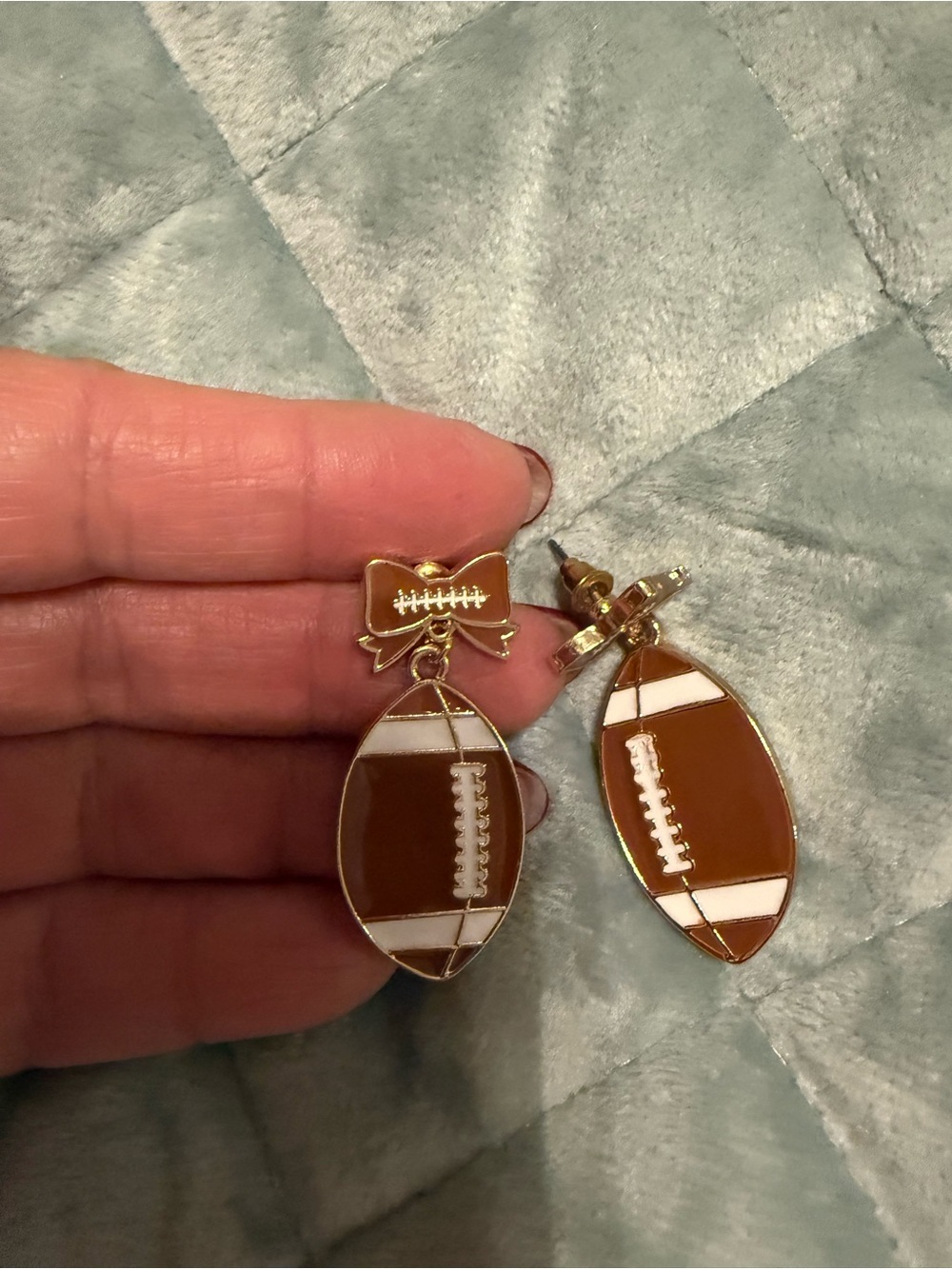 Gold-Tone Brown Football Drop Earrings for Kids